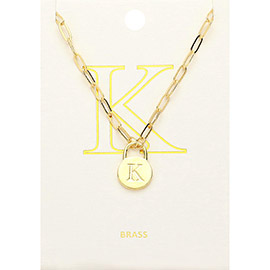 -K- Brass Metal Monogram Lock Pendant Necklace